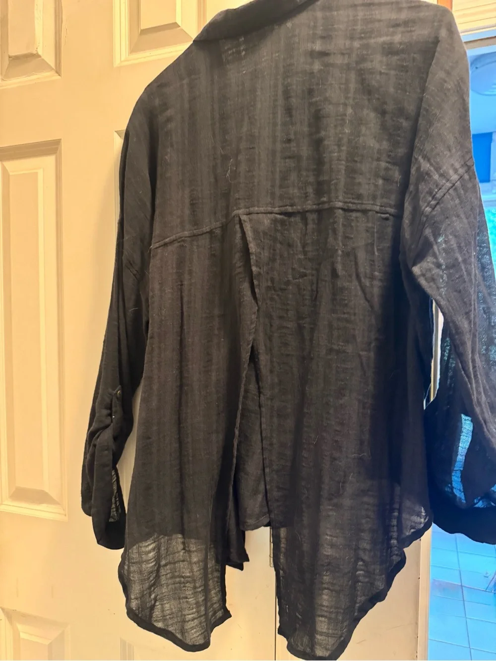 Free People Blue Gauzy 100% Cotton Button Up Shirt Back Slit SZ M
